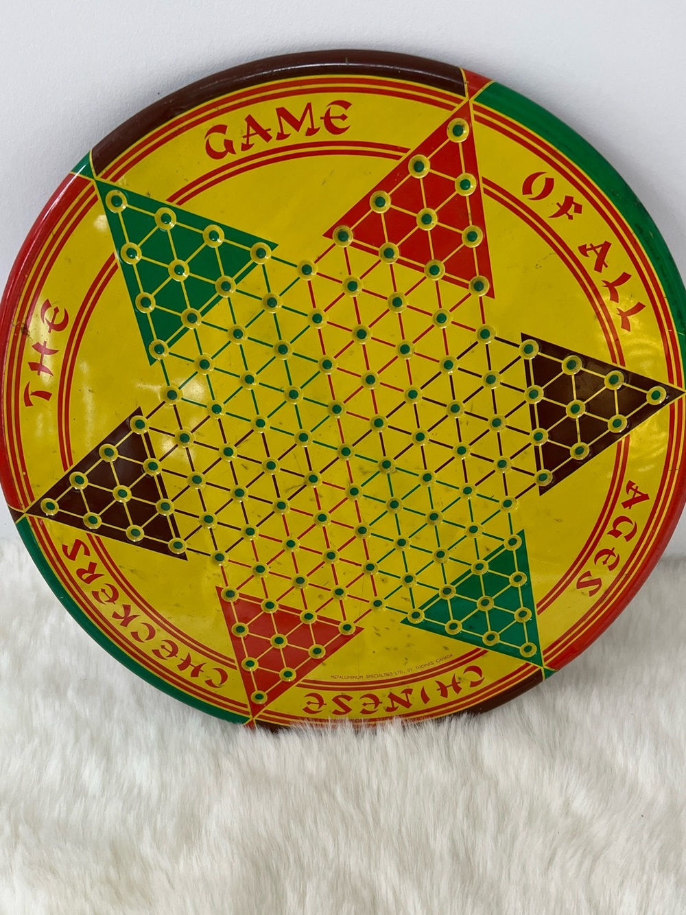 Antique 1940s Metal Chinese Checkers Game Board ,wall decor made in St Thomas Ca